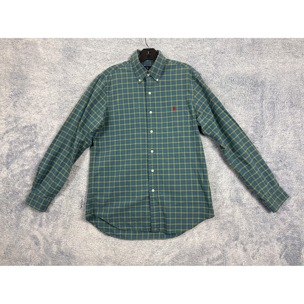 Polo Ralph Lauren Mens Plaid Button Down Shirt Blue Green Yellow Cotton‎ M 9391
